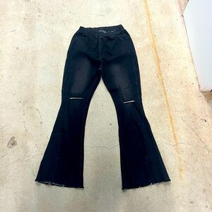 Black stretch denim flare jeans